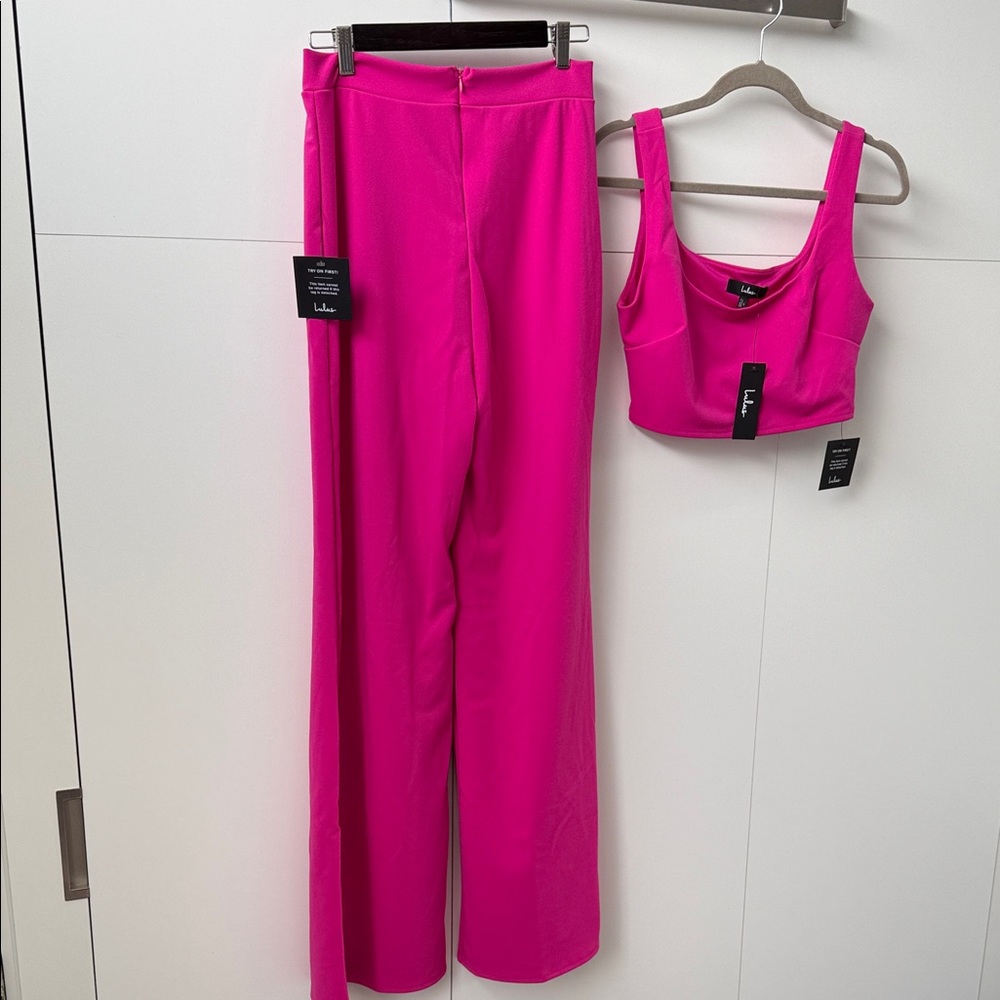 Lulu's Fuchsia Wide Leg Pants & Crop Top Set - Picture 8 of 9